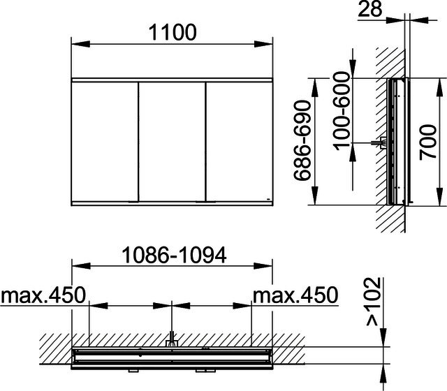 KEUCO Royal Modular 2.0 SPS, bel. 80031, Einb,2Steckd,sb-elox,1100x700x120mm