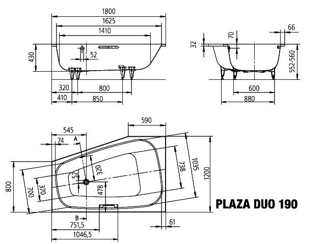 KA BW PLAZA DUO RECHTS Mod.190,1800x1200 mm,pergamon