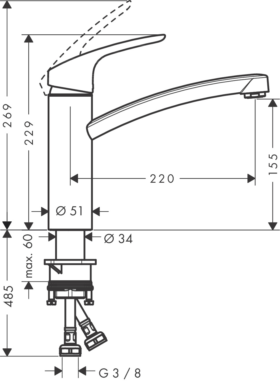 Hansgrohe Spültischmischer 160 Focus M41  1jet chrom