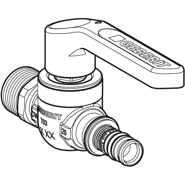 Geberit Mepla Kugelhahn mit AG mit Betätigungshebel Rg d26-R3/4