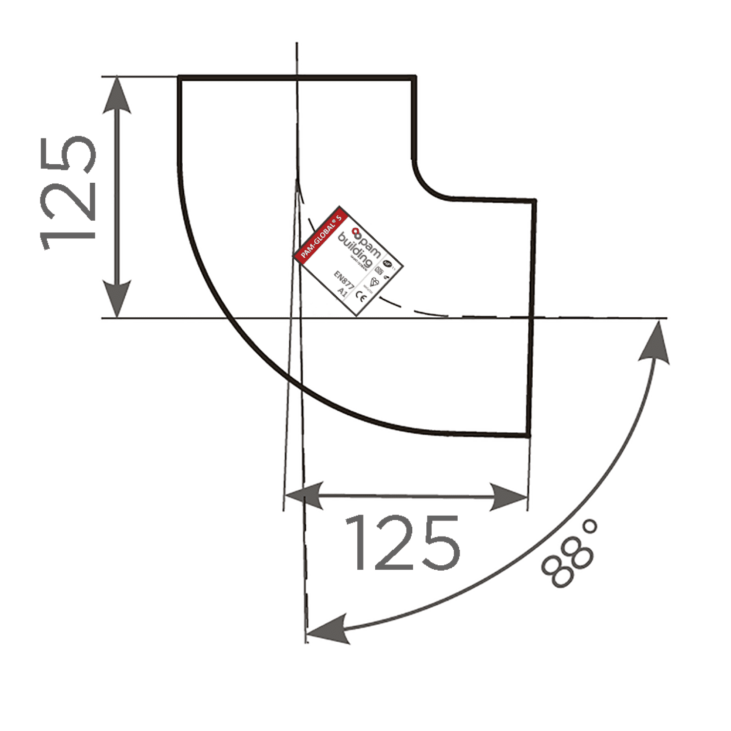SML-Bogen DN 125, 88 Grad
