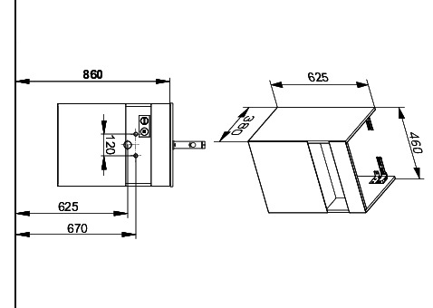KEUCO WUB, 1-trg. Stageline 32822 Anschl.li. Sd./Bel. 460x625x380mm weiß