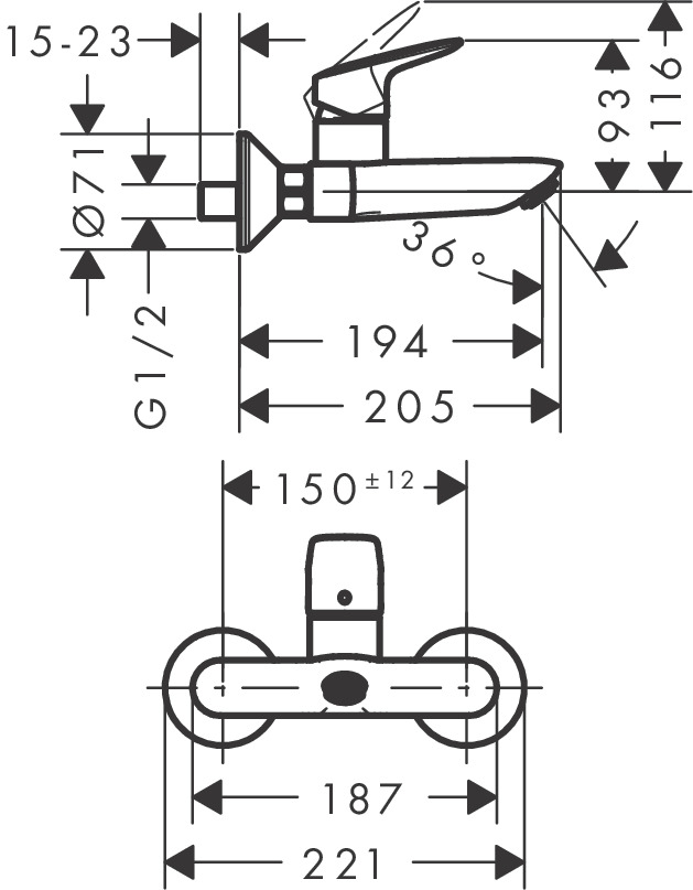 Hansgrohe Waschtischmischer Logis Wandmontage chrom