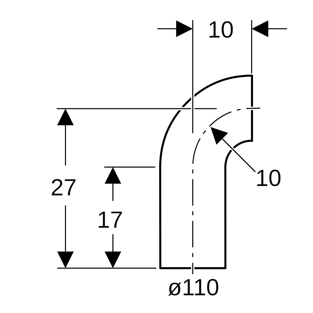 Geberit PE Bogen 90Gr mit langem Schenkel d110