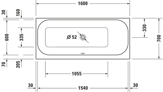 DU Happy D.2 BW 1600x700 Einbauversion Rückenschr.1 Pos.R, Weiß