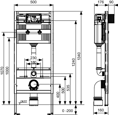 TECEprofil WC-Modul mit Uni-Spülkasten f Geberit Publica Ausgussb., Bauh. 1340 mm