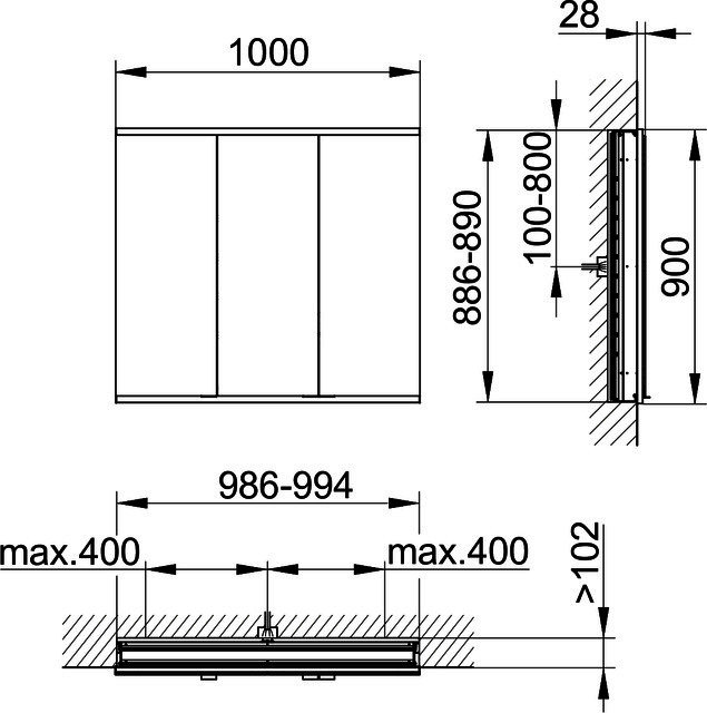 KEUCO Royal Modular 2.0 SPS, bel. 80031, Einb,2Steckd,sb-elox,1000x900x120mm