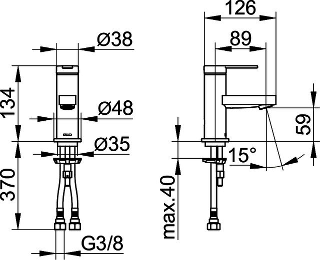 KEUCO EHM-WT-Mischer 60 IXMO 59504 o.Zug.-Ablgrt. Flat, Rosette r/e sw