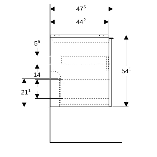 Geberit Acanto US für DWT B:120cm, 2 Schubl. 2 i.Schubl., weiß hgl./Glas weiß