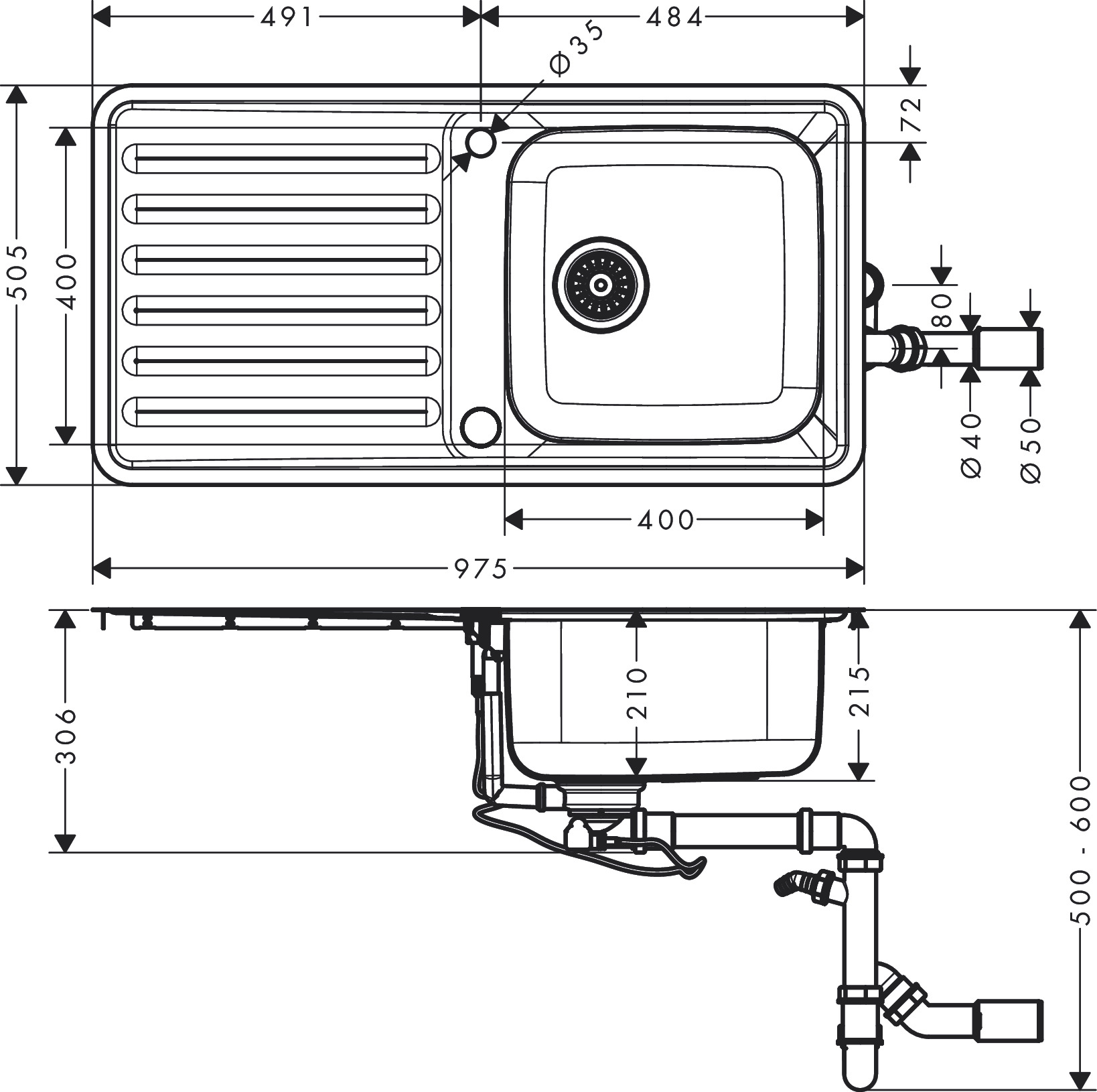 Hansgrohe Einbauspüle 400 mit Abtropffläche  S4113-F400