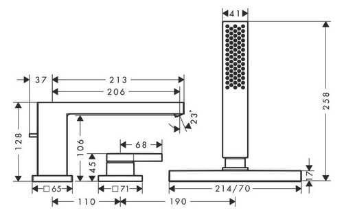 Hansgrohe 3-Loch Wannenrandmischer Tecturis E mit sBox BBR