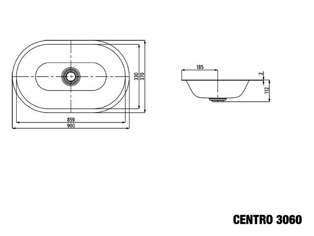 KA WB CENTRO UNTERBAUWASCHTISCH Mod.3060 ,910x380mm,alpinweiß,Perl-Effekt,AD,oÜL