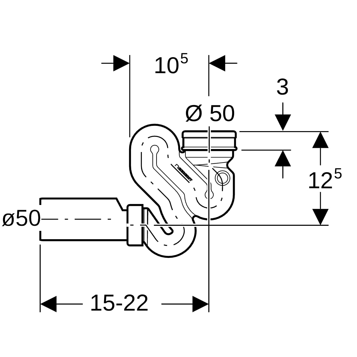 Geberit Schneckengeruchsverschluss für Urinal mit Montagezubehör d50 Abgang horizontal
