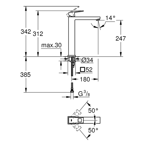 GROHE EH-WT-Batterie Eurocube 23406 für freistehende Waschschüsseln chrom