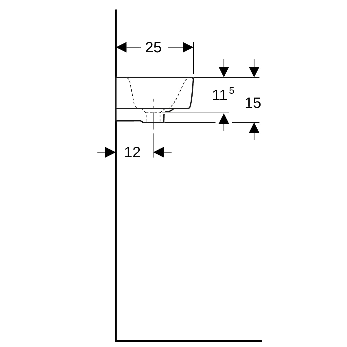 Geberit Renova Compact HWB, verk. Ausladung Ablg., 50x25cm, Hl. re, m.Ül., weiß