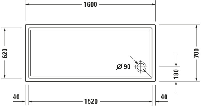Duravit Starck Slimline Duschwanne, Rechteckig, 1600x700x60 mm, Weiß, Sanitä