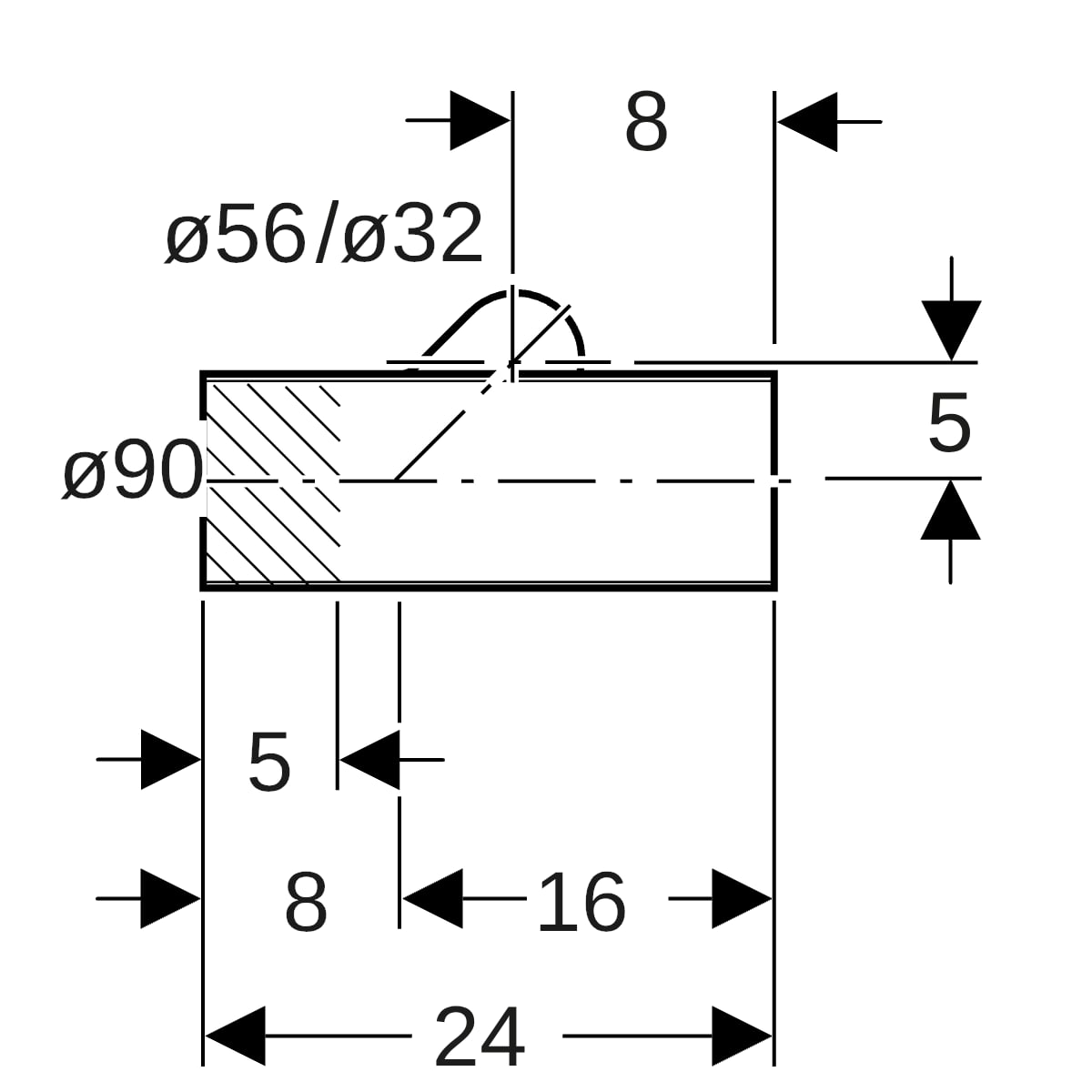 Geberit Silent-db20 Abzweig 45Gr für Apparateanschluss, links d90/56