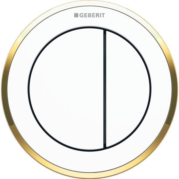 Geberit Typ 10 Fernbetätigung, rund, pmeum. 2-M-Sp., Möbeldrücker, weiß glzd/gold gl