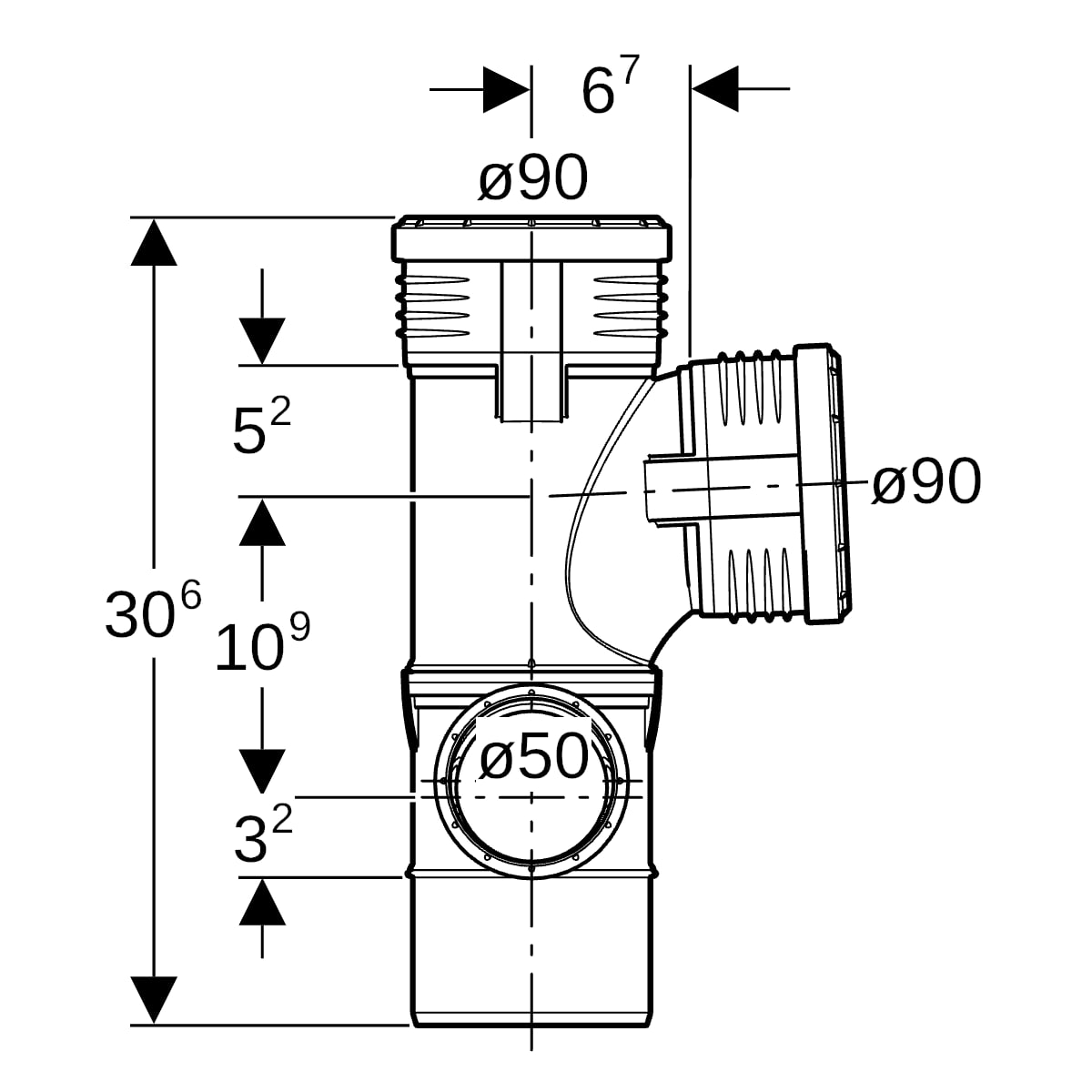 Geberit Silent-PP Kombiabzweig 87,5Gr links d90/90/50