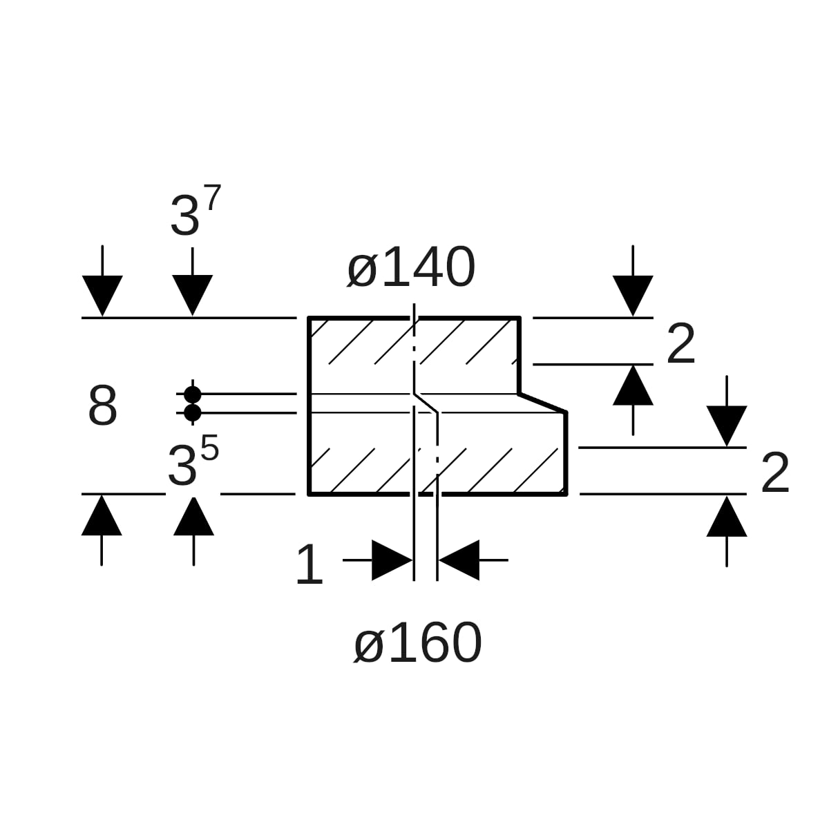 Geberit PE Reduktion exzentrisch kurz d160/140