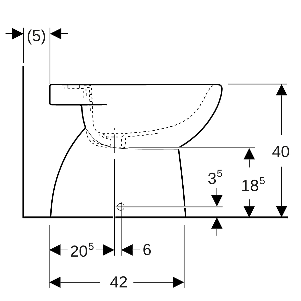 Geberit Renova Standbidet, teilgeschl.Form T:52cm, mit Überlauf, weiß