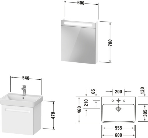 Duravit No.1 Möbel-Set 600x450mm, WT,WTU m.Auszug 1, SPS Türanschl. L, Weiß Matt