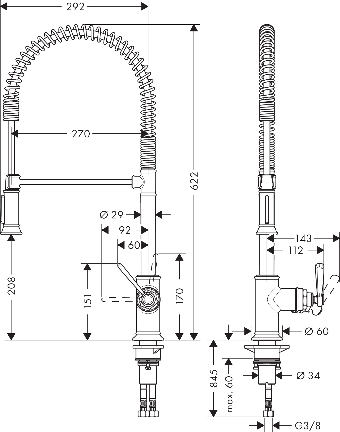 Hansgrohe Spültischmischer Axor Montreux Semi-Pro chrom
