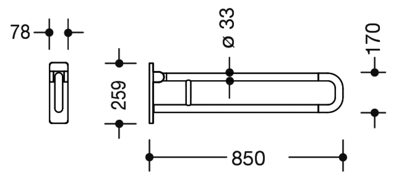 HEWI Stützklappgriff Ser 801, L:850mm, Aluminiumkern signalweiß
