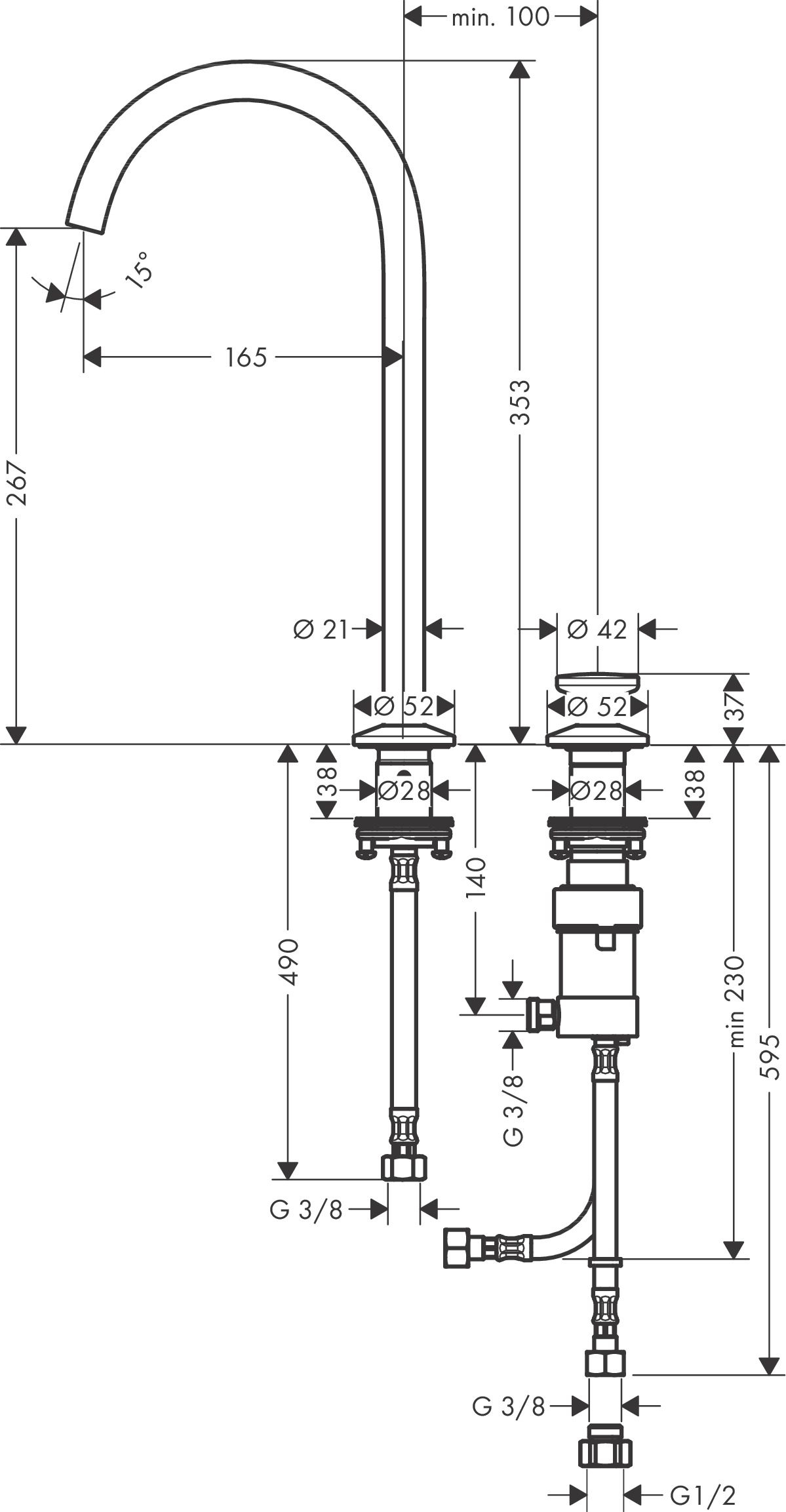 Hansgrohe 2-L.Waschtischmischer Select 260 Axor One mit Push-Open Ablaufg.chrom