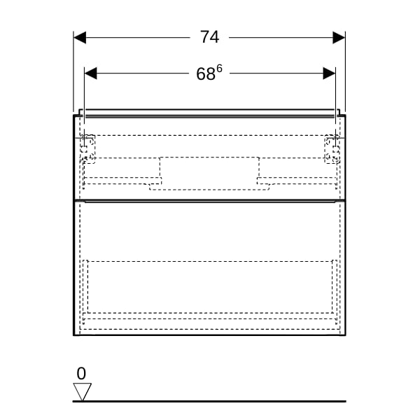 Geberit iCon Unterschrank für WT, 2 Schubl. 74x61,5x47,6cm, weiß hgl./Gr. weiß matt
