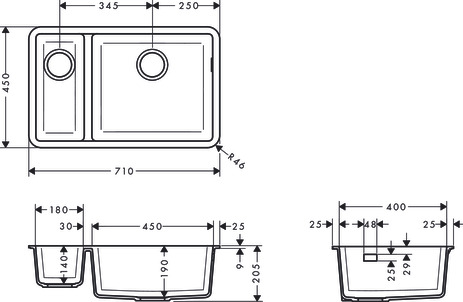 Hansgrohe Unterbauspüle 180x450 S510-U635 graphitschwarz