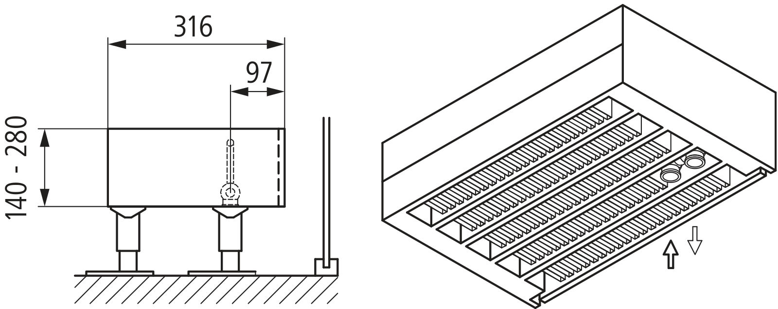 Kermi Kon m. Str. Typ55 BH280x316x2400 QN6888, weiß, 6bar, o. Abd., AB Uni.