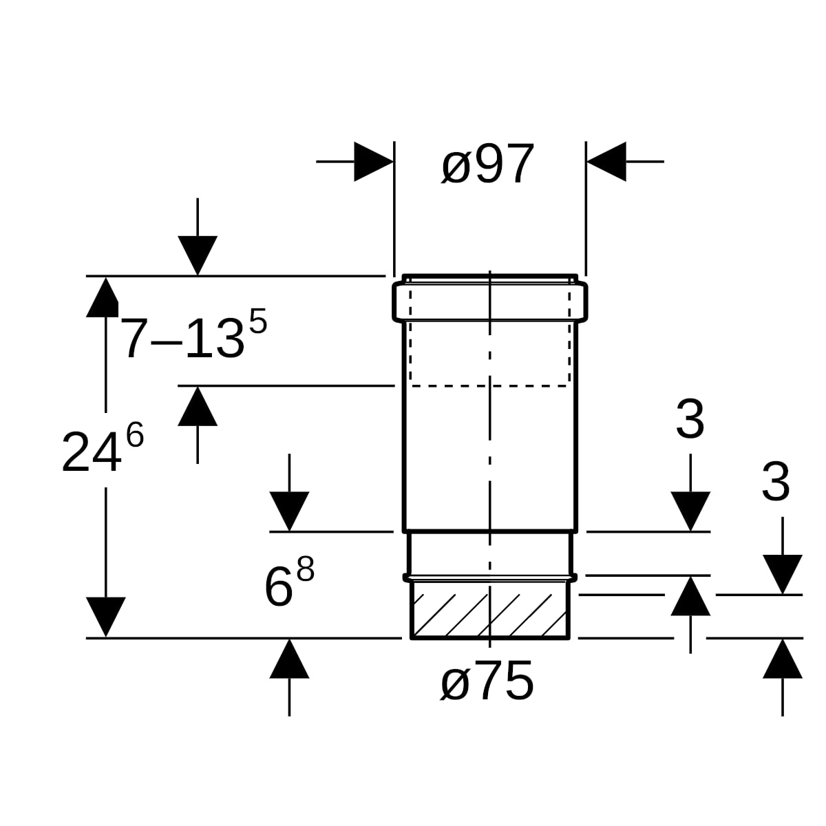 Geberit PE Langmuffe mit Doppelbund d75