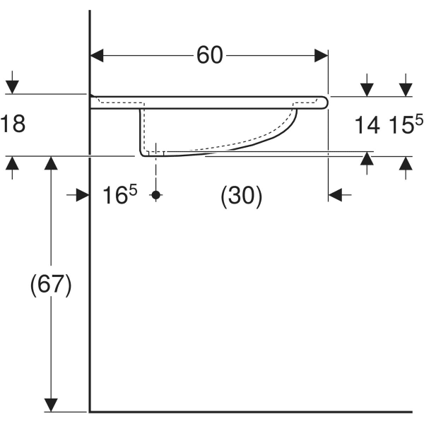 Geberit Vitalis WT, barrierefrei, 65x60cm m. Hl., m. Ül., weiß