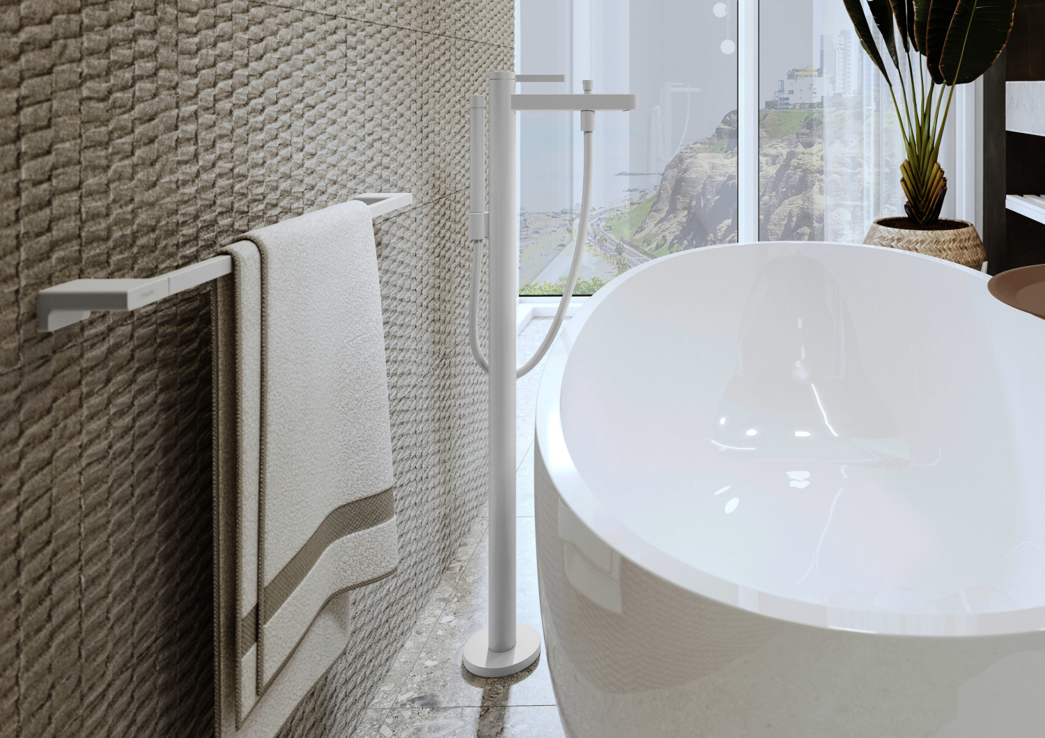 Hansgrohe Wannenmischer Finoris Fertigset zur Bodenmontage mattweiss