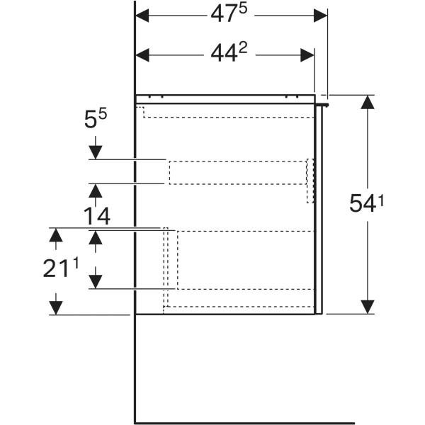 Geberit Acanto US für WT B:75cm, 1 Schubl. 1 i.Schubl., weiß hgl.