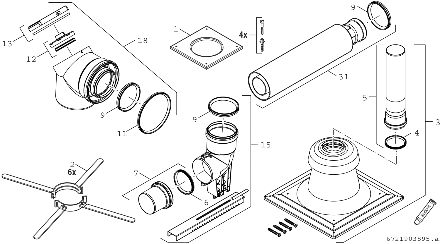 BOSCH Abgaszubehör FC-Set80-C93x (oben) Grundbausatz C93x, d:80/125mm, Edelstahl