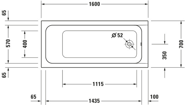 DU D-Code Badewanne 1600x700 Einbau Rückenschr.1 Variabel, Weiß