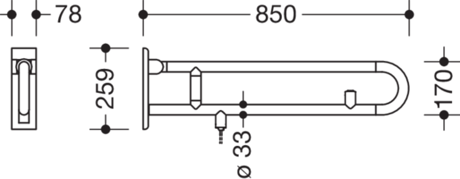HEWI SK-Griff Ser 801 E-Ausf., WC-Spülung, L:850mm signalweiß