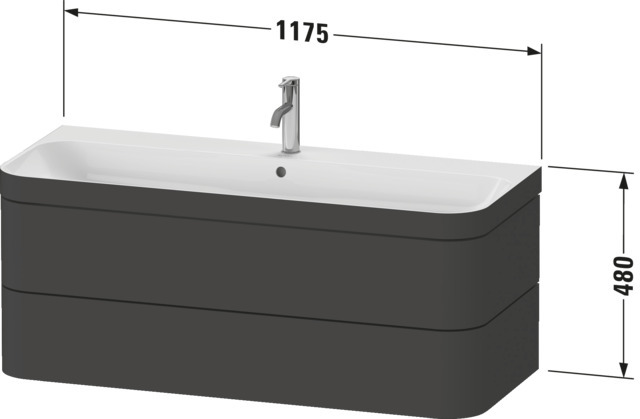 DU WTU m. Happy D.2 Plus 480x1175x490mm 2 Schubk., 1 HL, Nussbaum gebürstet