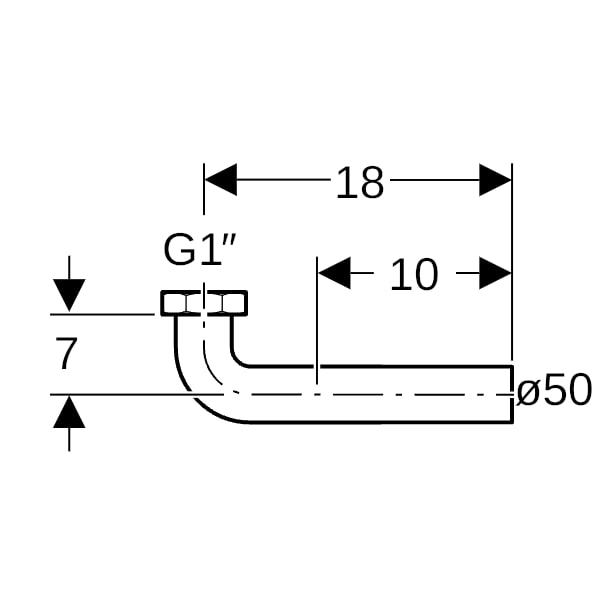 Geberit Anschlussbogen 90Gr mit Überwurfmutter 1 1/2''x d50