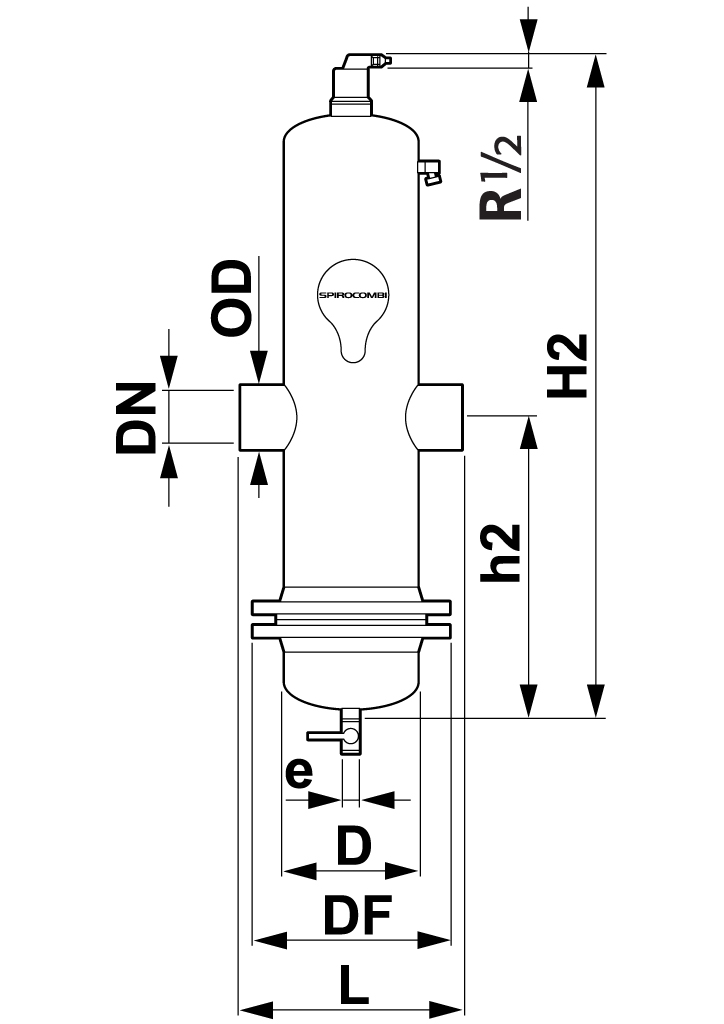 Spirotech Luft- u. Schlamm SpiroCombi demont. Hi-flow, DN 80,Schweißst.,10 bar,110 Gr