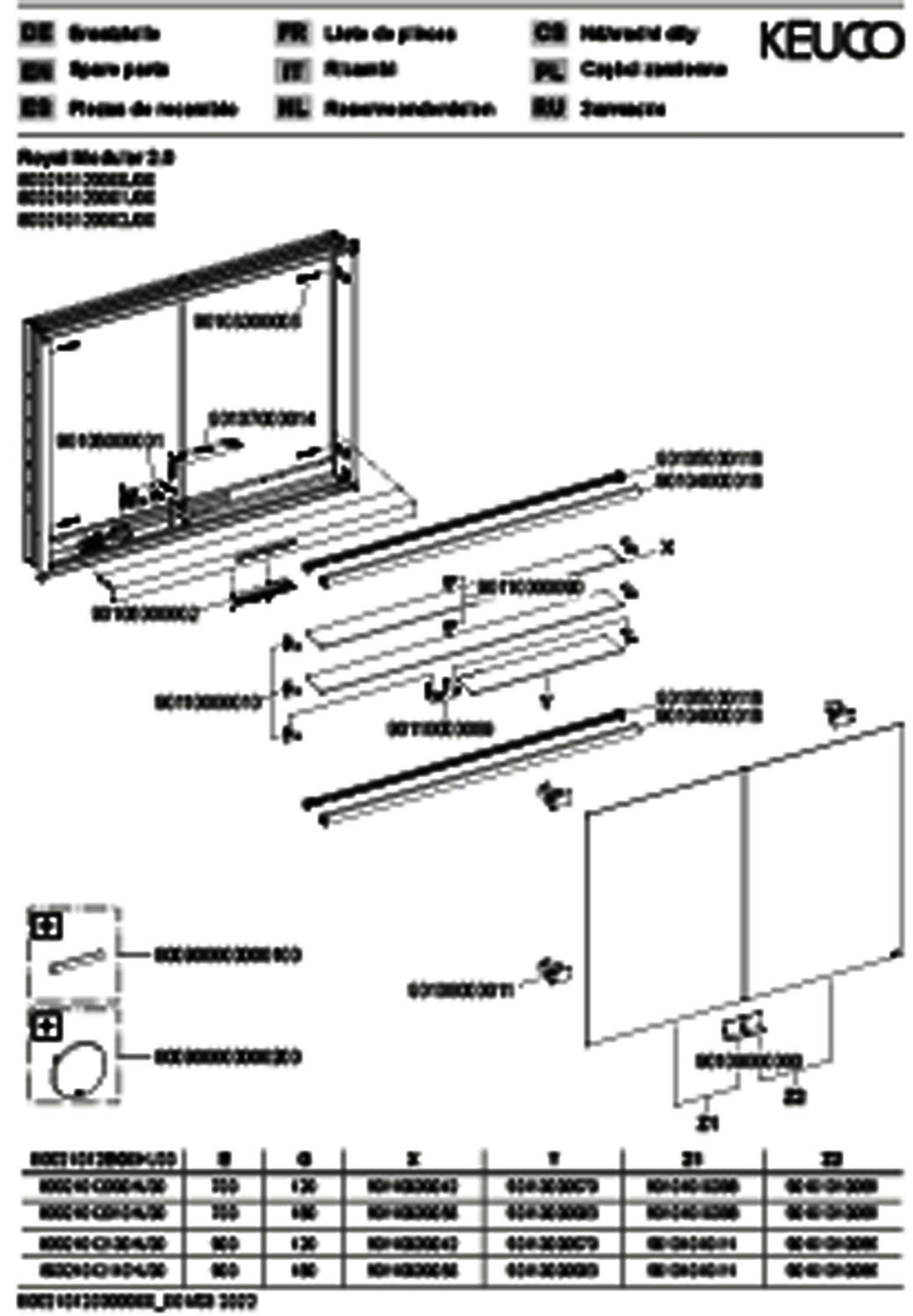 KEUCO Royal Modular 2.0 SPS, bel. 80021, Einb,oSteckd,sb-elox,1200x700x120mm