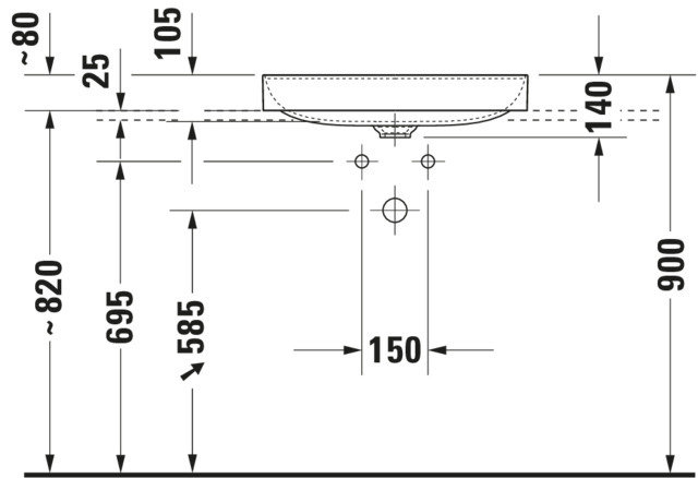 DU Aufsatzbecken DuraSquare 600mm o.ÜL, o.HLB, geschliffen, weiß, WG