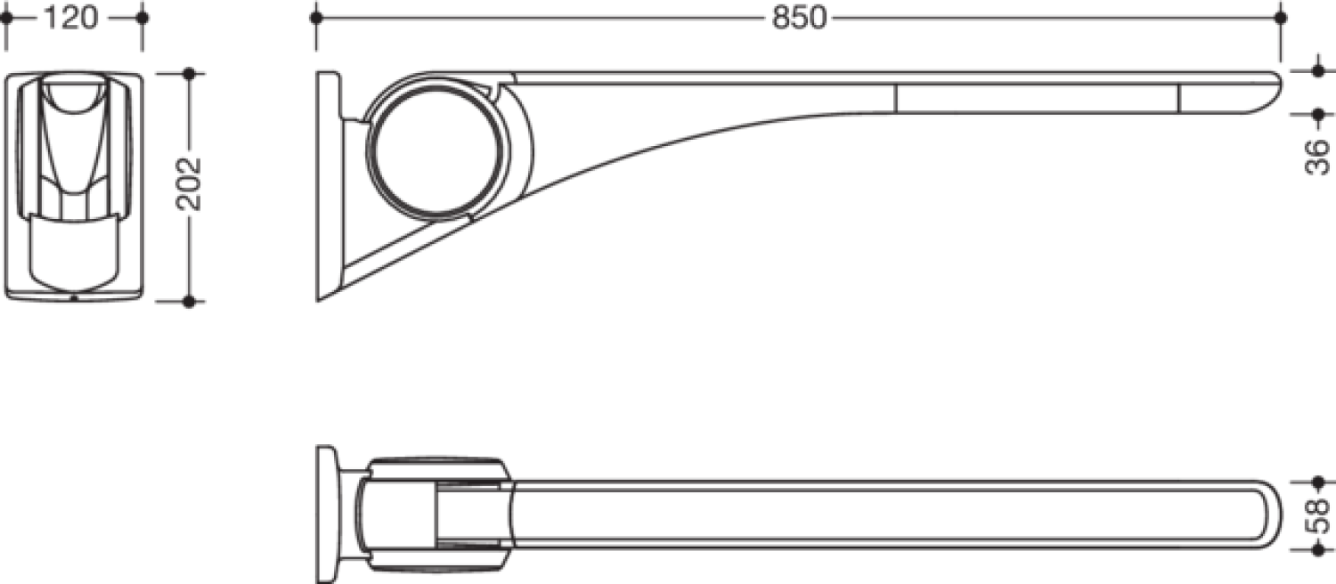 HEWI Stützklappgriff Basic,850 mm weiß hochgl.-anthraz.matt