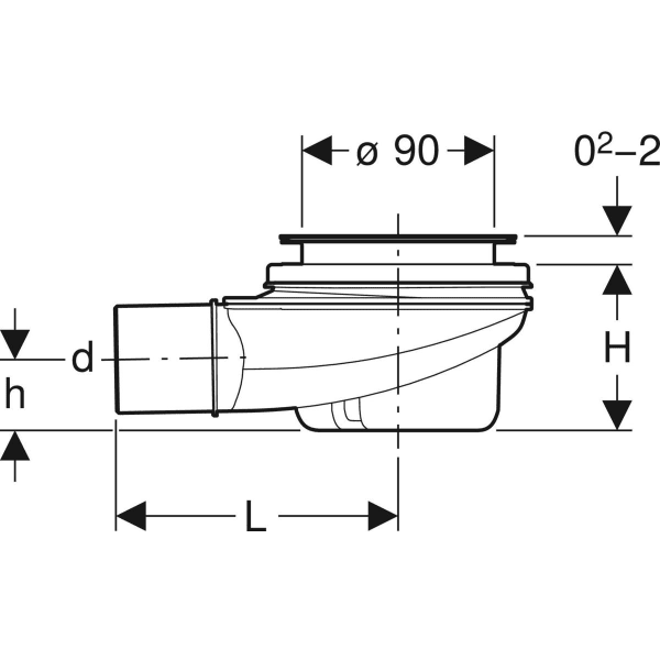 Geberit Duschwannenablauf d90 m. Ablaufdeckel Sperrwasserhöhe 50 mm d50 PP