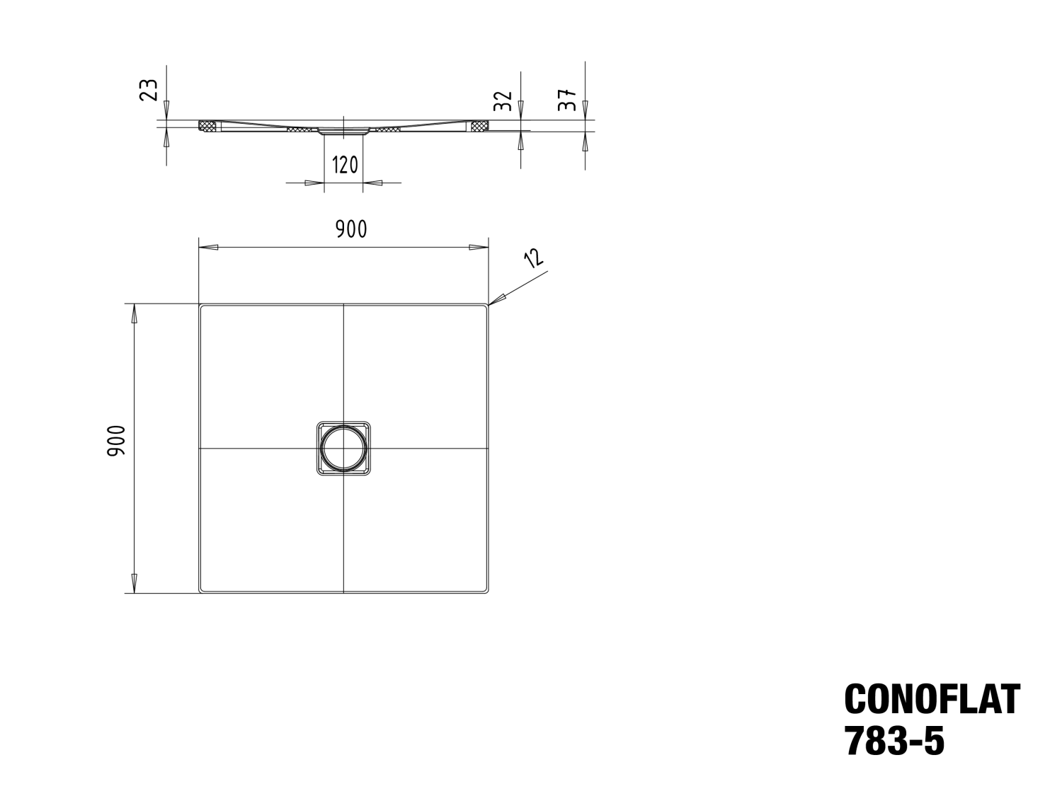 KA DW CONOFLAT Mod.783-5,900x900mm,alpwe ,AS,Wt extrafl.