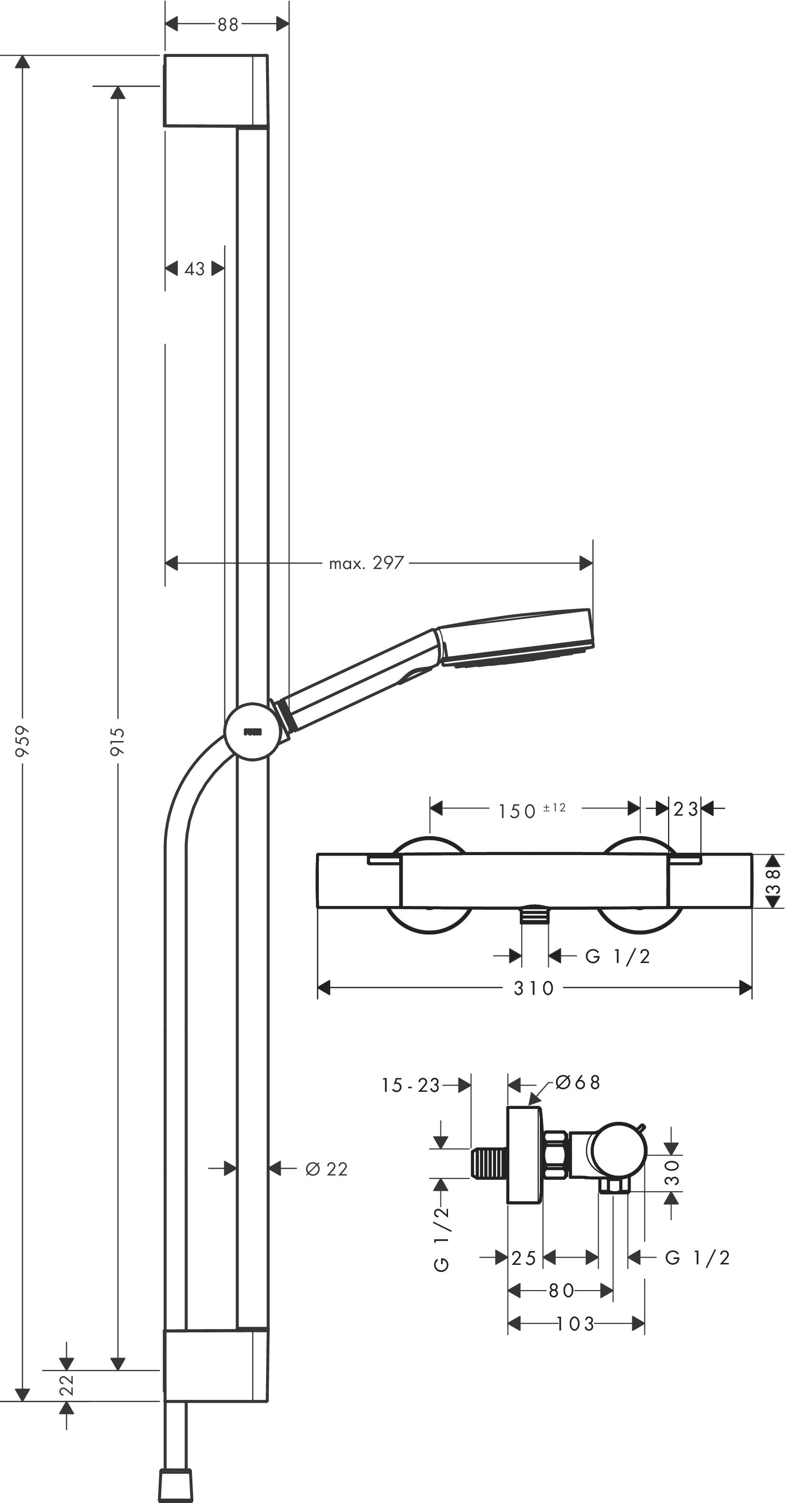 Hansgrohe Brausesystem Pulsify Select S 105 3j Eco Relaxation Ecostat Fine 900mm chrom