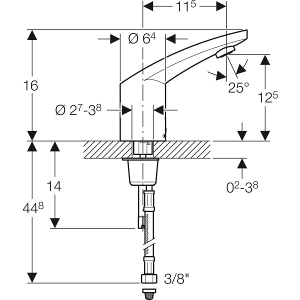 Geberit Typ 185 Waschtischarmatur, Netzbetr. mit Mischer und Griff, hgl. verchromt