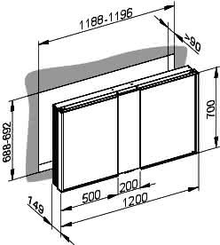 KEUCO Spiegelschrank Royal Match 12814, Wandeinbau, 1200 x 700 x 149 mm